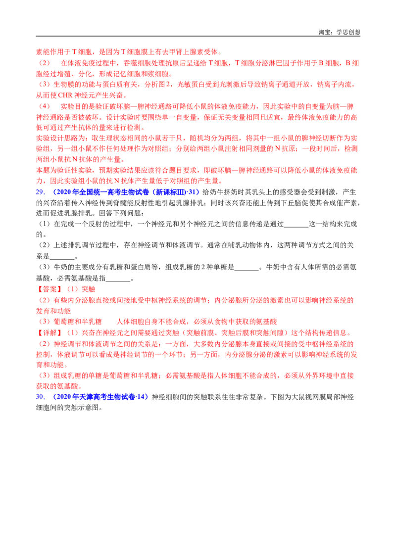 专题17神经调节-好题汇编十年（2015-2024）高考生物真题分类汇编（全国通用）（解析版）_生物真题汇总_十年（2014-2024）高考生物真题分项汇编（全国通用）