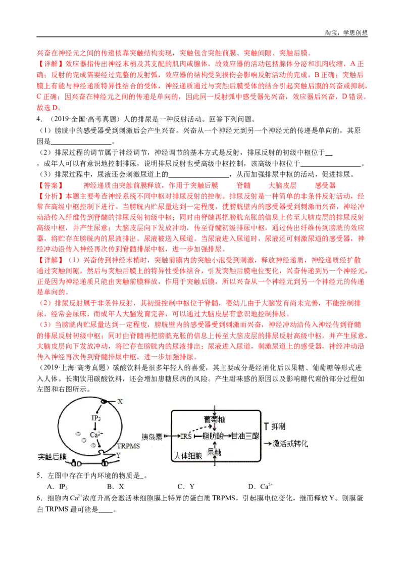 专题17神经调节-好题汇编十年（2015-2024）高考生物真题分类汇编（全国通用）（解析版）_生物真题汇总_十年（2014-2024）高考生物真题分项汇编（全国通用）