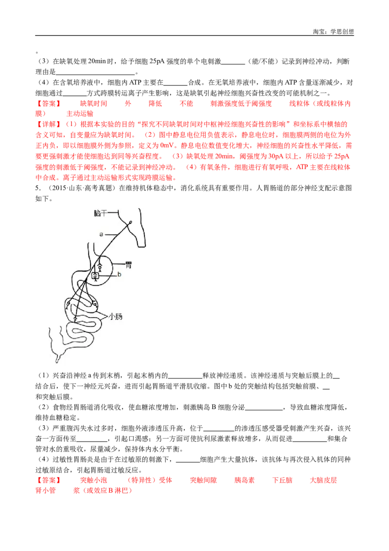专题17神经调节-好题汇编十年（2015-2024）高考生物真题分类汇编（全国通用）（解析版）_生物真题汇总_十年（2014-2024）高考生物真题分项汇编（全国通用）