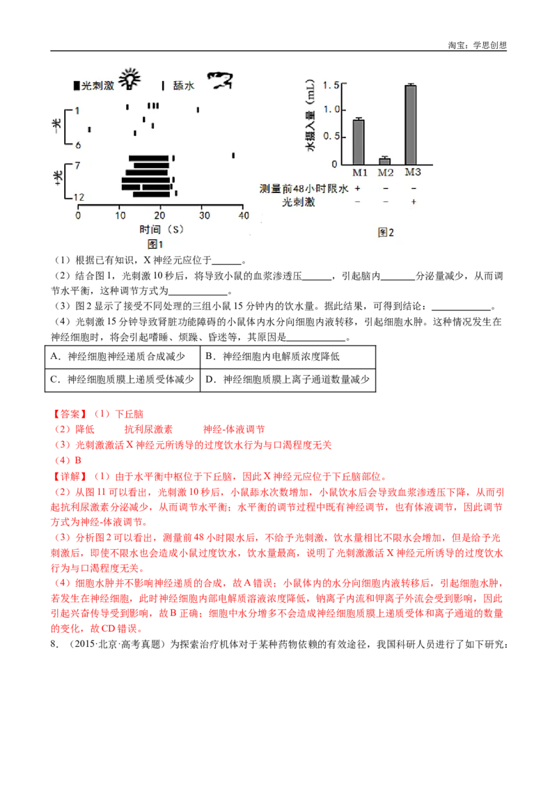 专题17神经调节-好题汇编十年（2015-2024）高考生物真题分类汇编（全国通用）（解析版）_生物真题汇总_十年（2014-2024）高考生物真题分项汇编（全国通用）