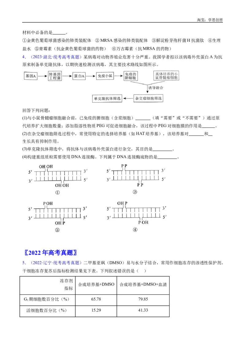 专题24细胞工程与胚胎工程-好题汇编十年（2015-2024）高考生物真题分类汇编（全国通用）（原卷版）_生物真题汇总_十年（2014-2024）高考生物真题分项汇编（全国通用）