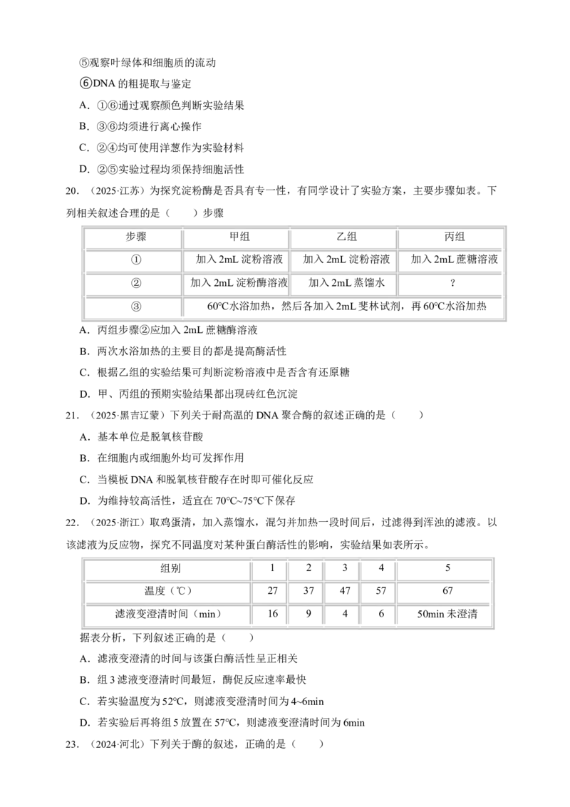 专题04酶和ATP_生物真题汇总_&radic;近三年（2023-2025）高考生物真题分专项精编_真题分专项汇编