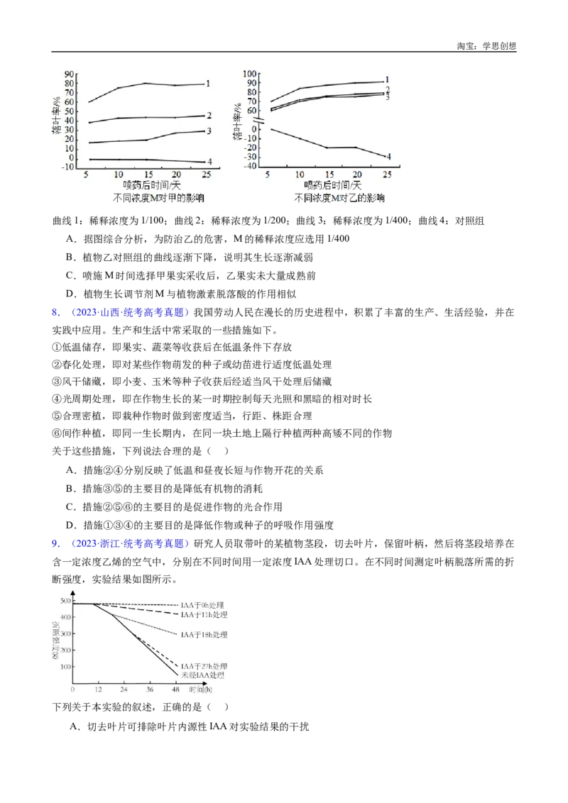 专题15植物激素的调节-好题汇编十年（2015-2024）高考生物真题分类汇编（全国通用）（原卷版）_生物真题汇总_十年（2014-2024）高考生物真题分项汇编（全国通用）