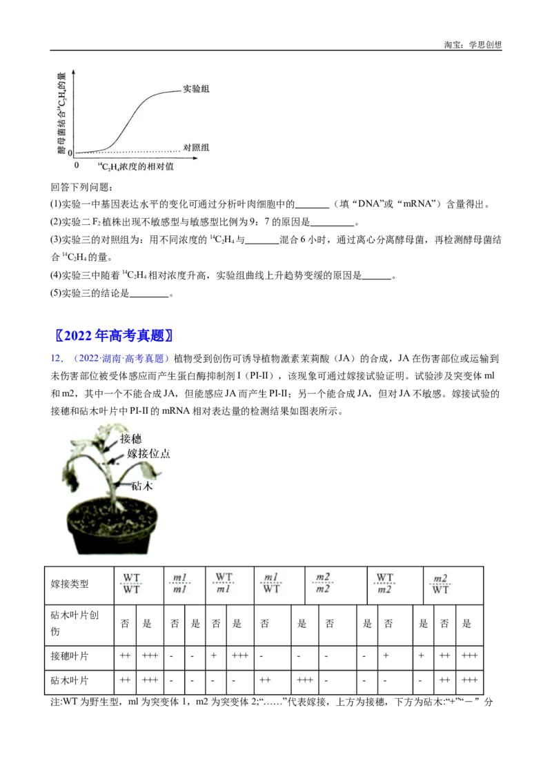 专题15植物激素的调节-好题汇编十年（2015-2024）高考生物真题分类汇编（全国通用）（原卷版）_生物真题汇总_十年（2014-2024）高考生物真题分项汇编（全国通用）