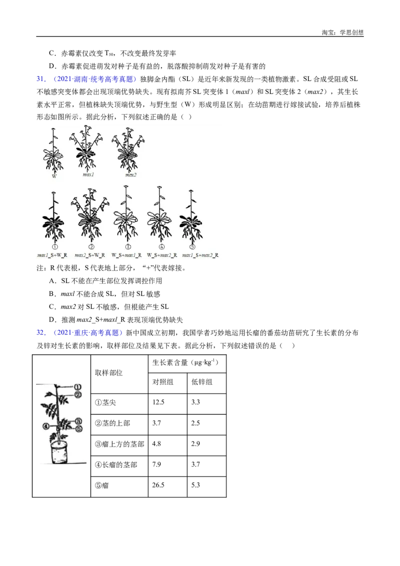 专题15植物激素的调节-好题汇编十年（2015-2024）高考生物真题分类汇编（全国通用）（原卷版）_生物真题汇总_十年（2014-2024）高考生物真题分项汇编（全国通用）