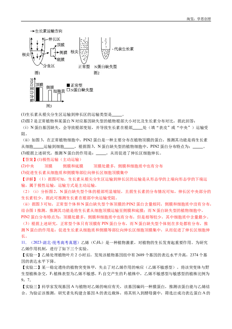 专题15植物激素的调节-好题汇编十年（2015-2024）高考生物真题分类汇编（全国通用）（解析版）_生物真题汇总_十年（2014-2024）高考生物真题分项汇编（全国通用）