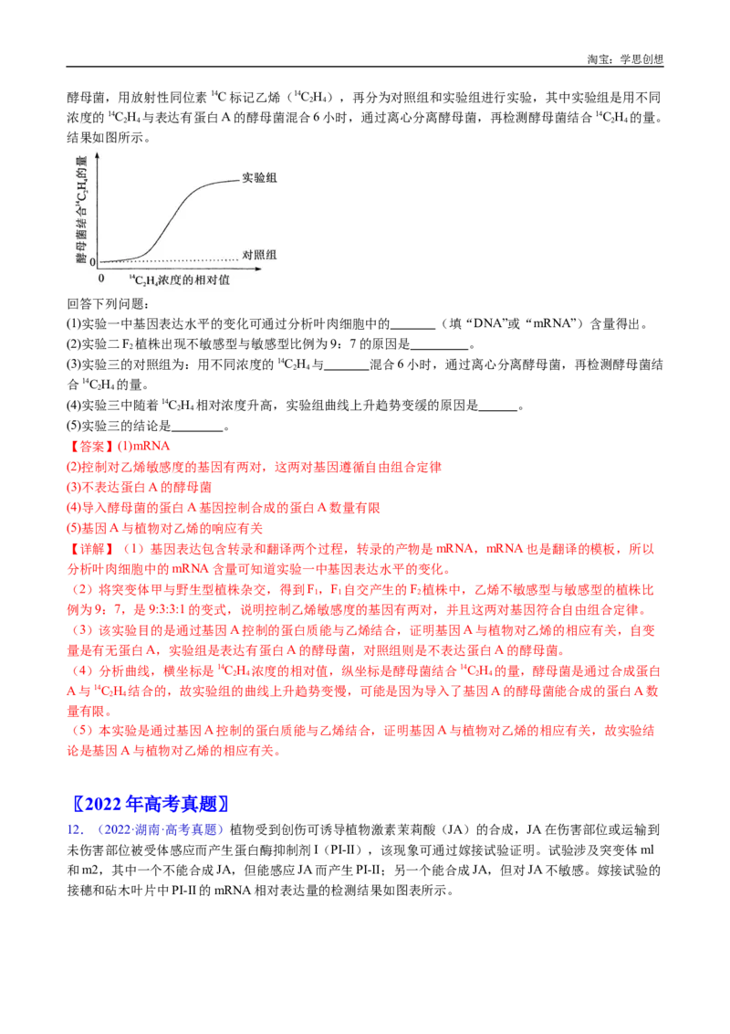 专题15植物激素的调节-好题汇编十年（2015-2024）高考生物真题分类汇编（全国通用）（解析版）_生物真题汇总_十年（2014-2024）高考生物真题分项汇编（全国通用）