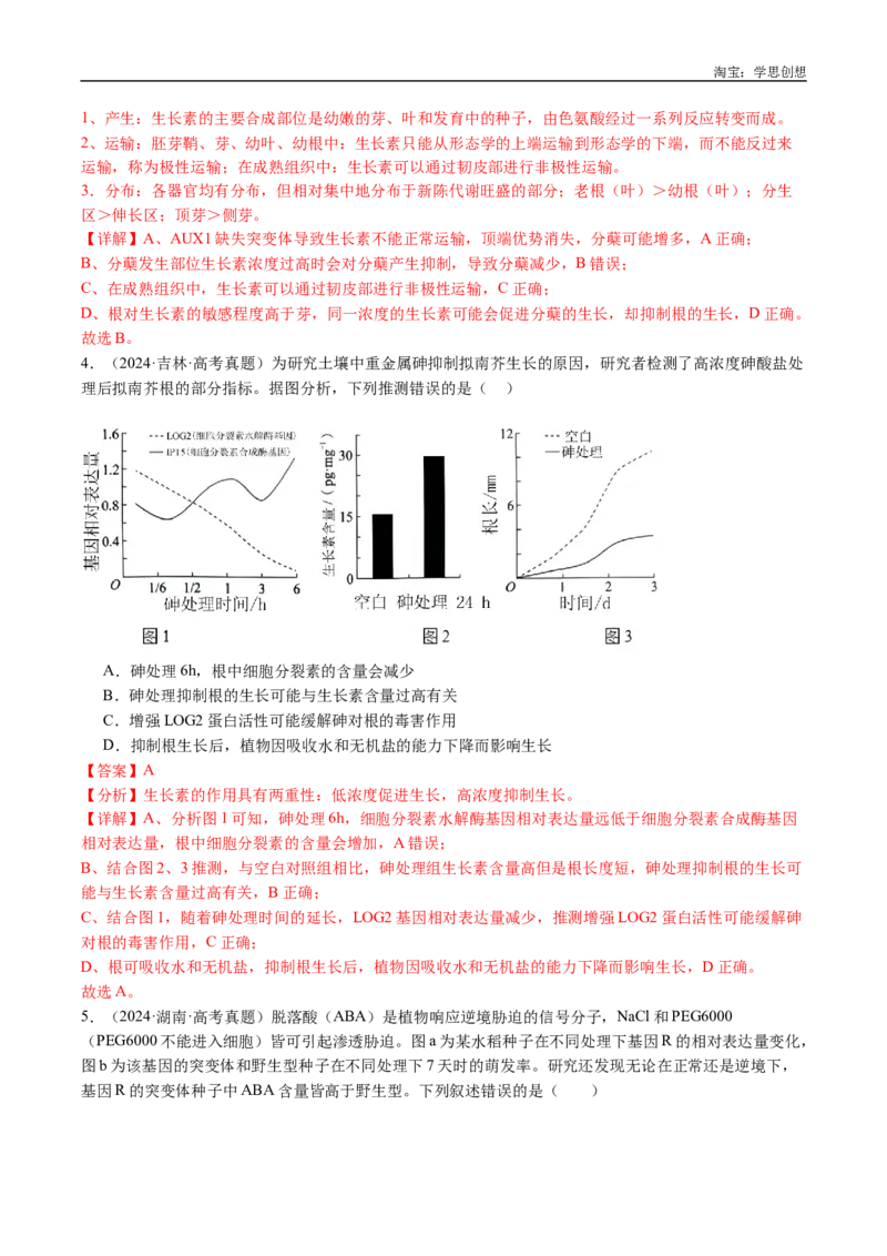 专题15植物激素的调节-好题汇编十年（2015-2024）高考生物真题分类汇编（全国通用）（解析版）_生物真题汇总_十年（2014-2024）高考生物真题分项汇编（全国通用）