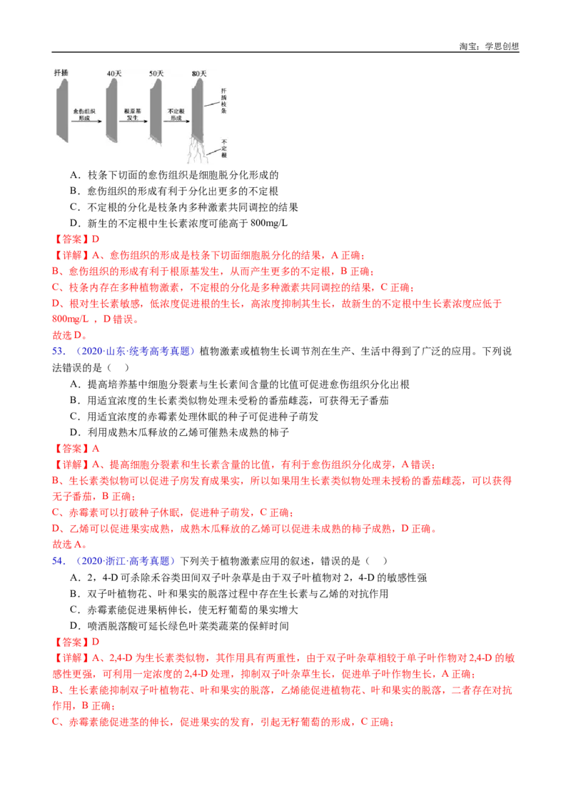 专题15植物激素的调节-好题汇编十年（2015-2024）高考生物真题分类汇编（全国通用）（解析版）_生物真题汇总_十年（2014-2024）高考生物真题分项汇编（全国通用）
