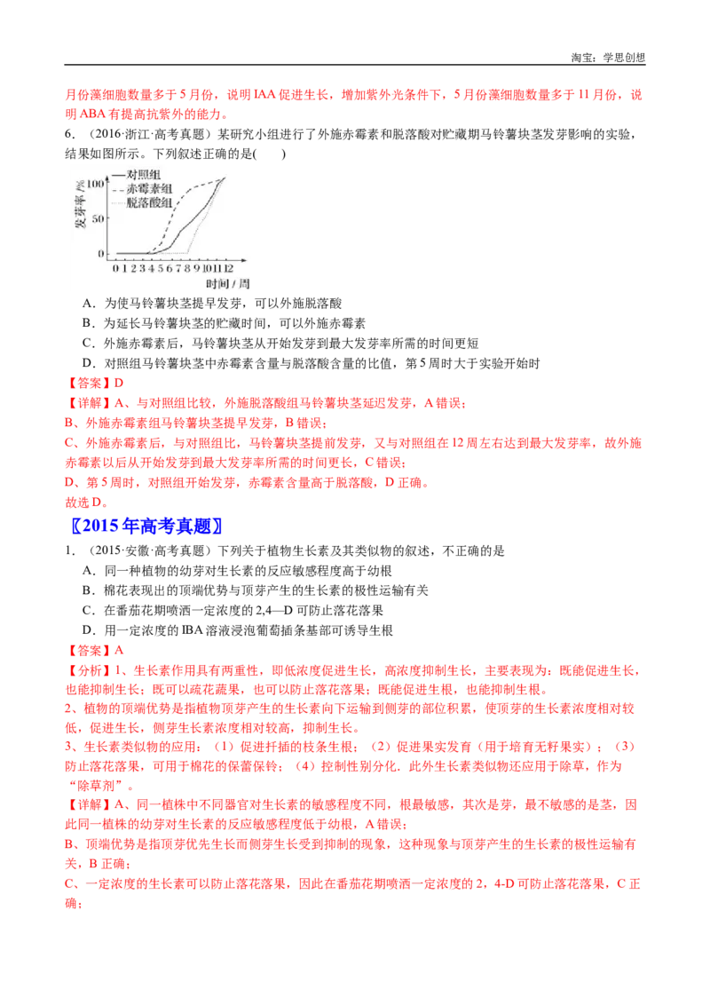 专题15植物激素的调节-好题汇编十年（2015-2024）高考生物真题分类汇编（全国通用）（解析版）_生物真题汇总_十年（2014-2024）高考生物真题分项汇编（全国通用）