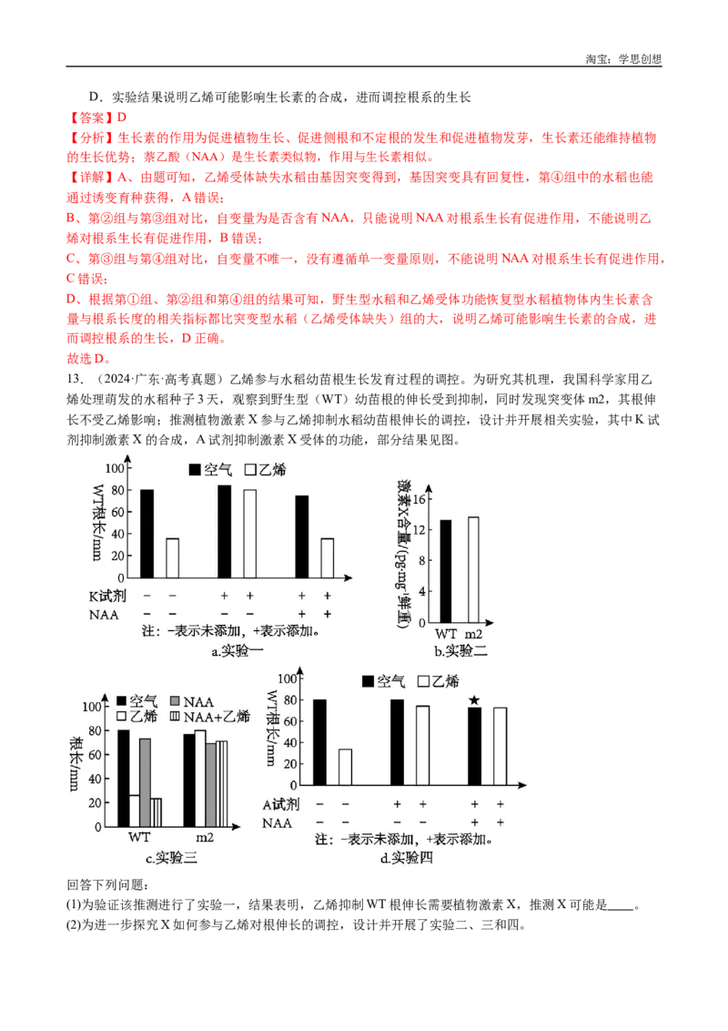 专题15植物激素的调节-好题汇编十年（2015-2024）高考生物真题分类汇编（全国通用）（解析版）_生物真题汇总_十年（2014-2024）高考生物真题分项汇编（全国通用）