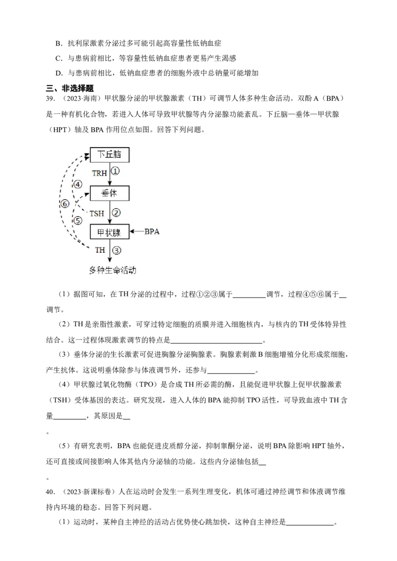 专题18体液调节_生物真题汇总_&radic;近三年（2023-2025）高考生物真题分专项精编_真题分专项汇编