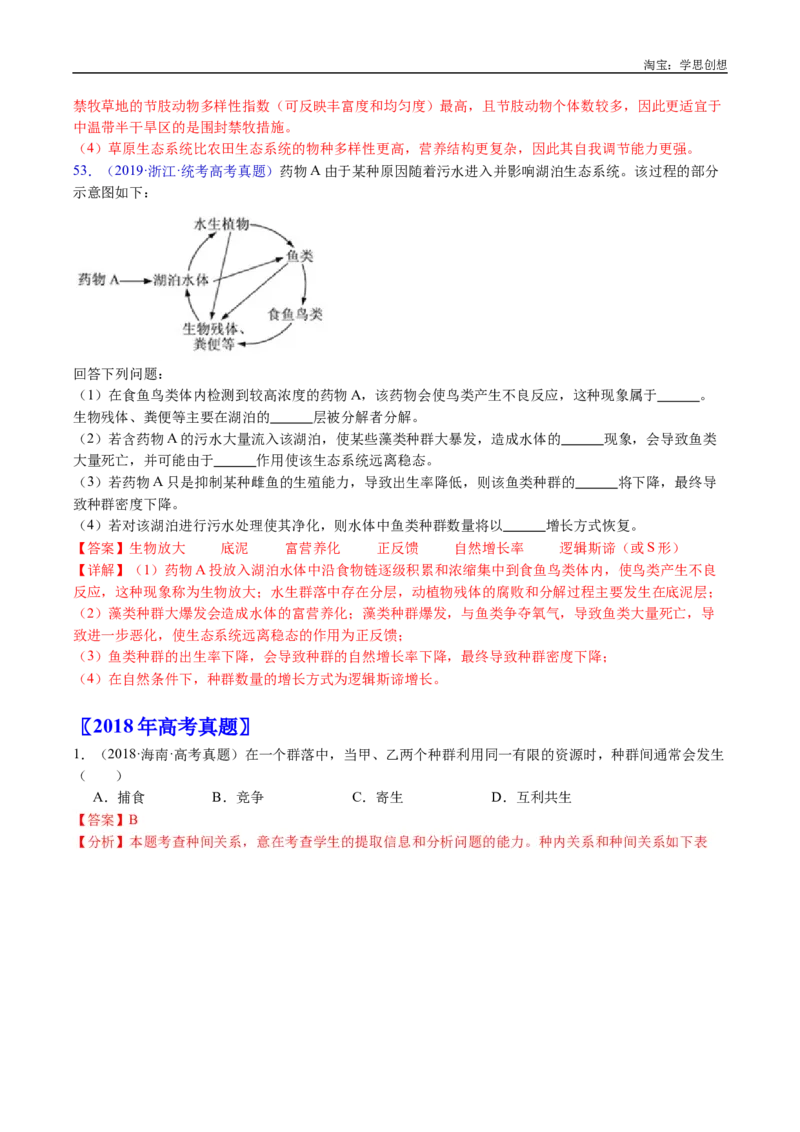 专题21种群和群落-好题汇编十年（2015-2024）高考生物真题分类汇编（全国通用）（解析版）_生物真题汇总_十年（2014-2024）高考生物真题分项汇编（全国通用）