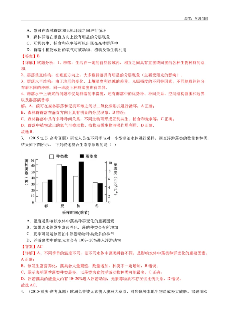 专题21种群和群落-好题汇编十年（2015-2024）高考生物真题分类汇编（全国通用）（解析版）_生物真题汇总_十年（2014-2024）高考生物真题分项汇编（全国通用）