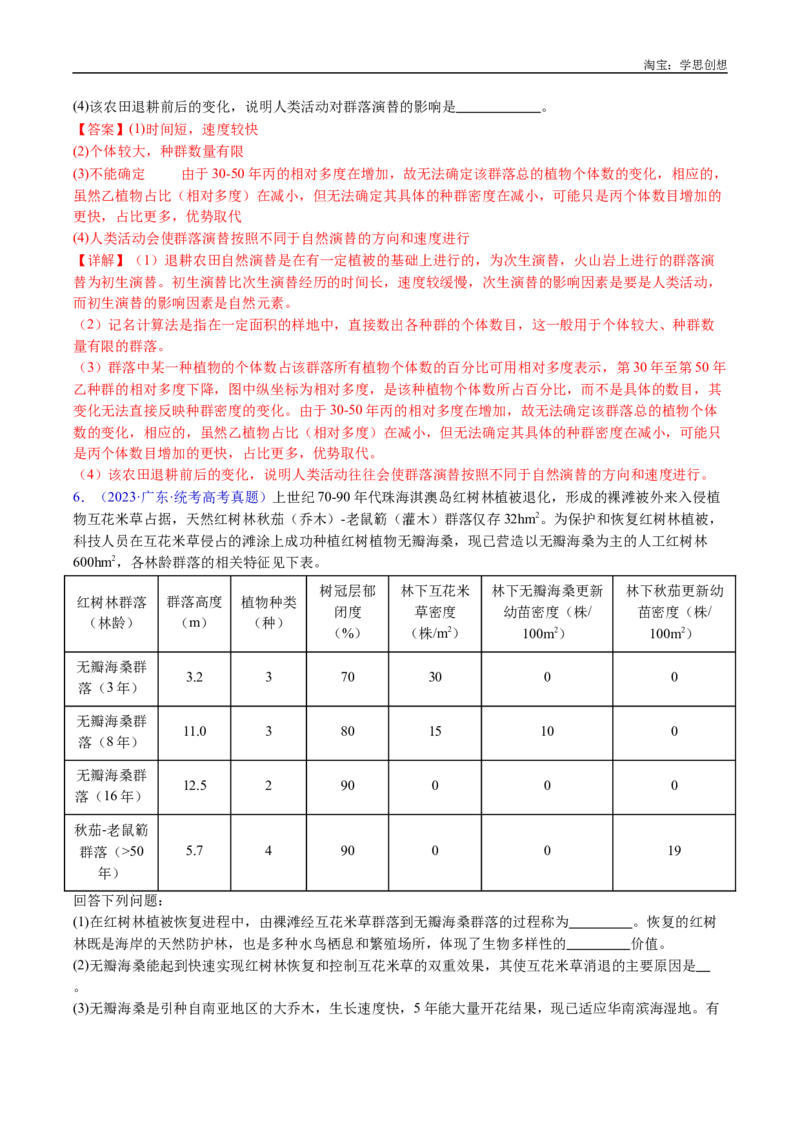 专题21种群和群落-好题汇编十年（2015-2024）高考生物真题分类汇编（全国通用）（解析版）_生物真题汇总_十年（2014-2024）高考生物真题分项汇编（全国通用）