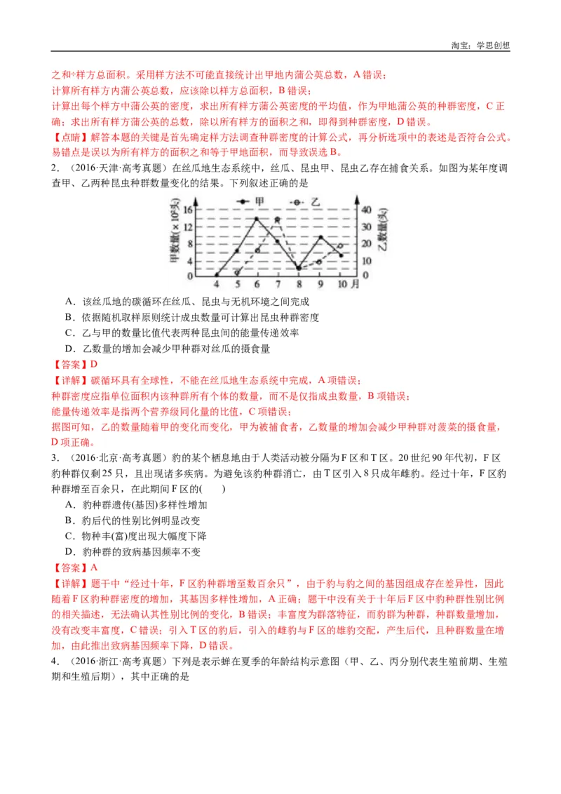 专题21种群和群落-好题汇编十年（2015-2024）高考生物真题分类汇编（全国通用）（解析版）_生物真题汇总_十年（2014-2024）高考生物真题分项汇编（全国通用）