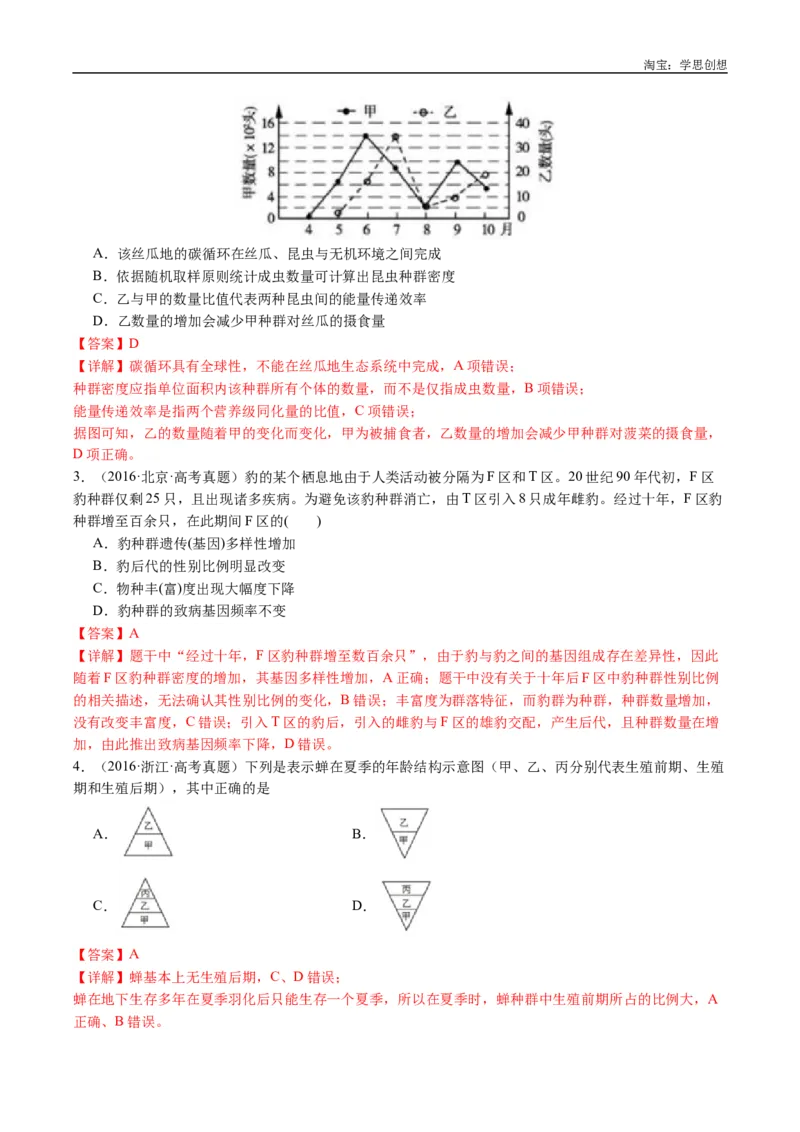 专题21种群和群落-好题汇编十年（2015-2024）高考生物真题分类汇编（全国通用）（解析版）_生物真题汇总_十年（2014-2024）高考生物真题分项汇编（全国通用）