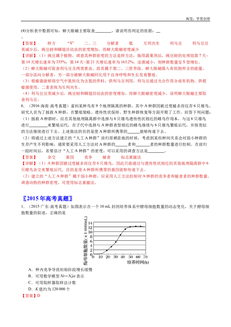 专题21种群和群落-好题汇编十年（2015-2024）高考生物真题分类汇编（全国通用）（解析版）_生物真题汇总_十年（2014-2024）高考生物真题分项汇编（全国通用）