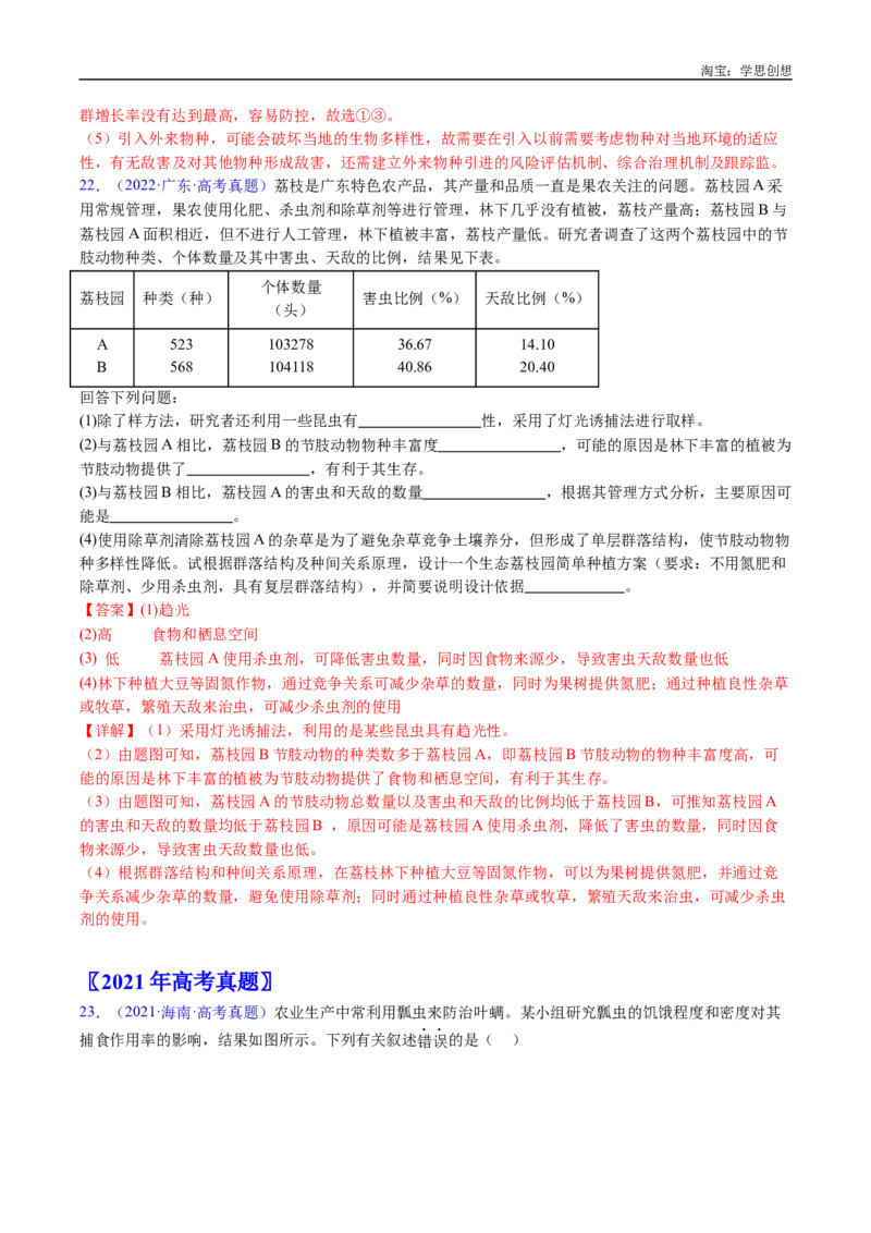 专题21种群和群落-好题汇编十年（2015-2024）高考生物真题分类汇编（全国通用）（解析版）_生物真题汇总_十年（2014-2024）高考生物真题分项汇编（全国通用）