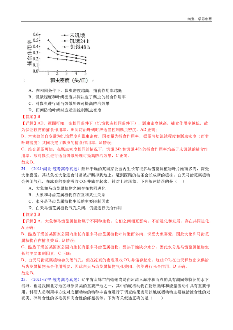专题21种群和群落-好题汇编十年（2015-2024）高考生物真题分类汇编（全国通用）（解析版）_生物真题汇总_十年（2014-2024）高考生物真题分项汇编（全国通用）