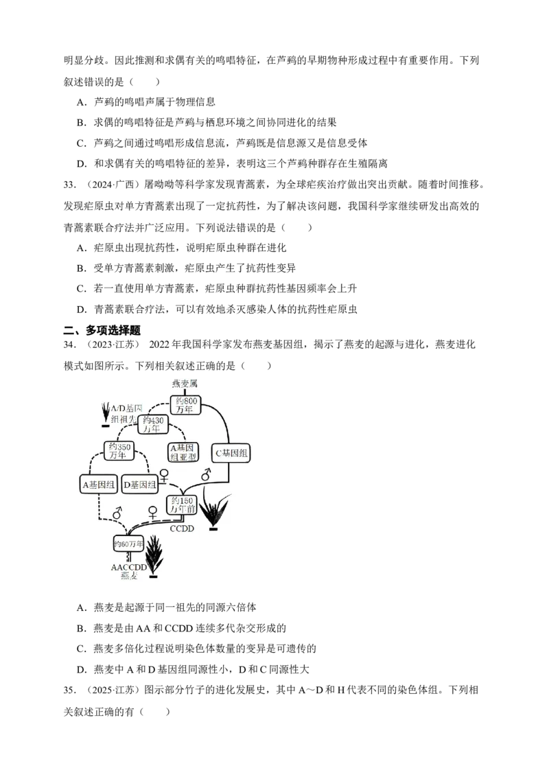 专题14进化_生物真题汇总_&radic;近三年（2023-2025）高考生物真题分专项精编_真题分专项汇编