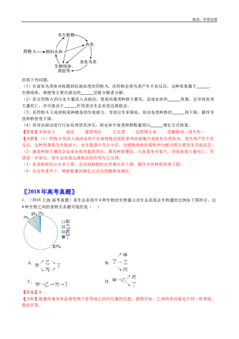 专题22生态系统和环境保护-好题汇编十年（2015-2024）高考生物真题分类汇编（全国通用）（解析版）_生物真题汇总_十年（2014-2024）高考生物真题分项汇编（全国通用）