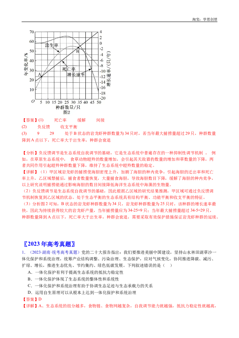 专题22生态系统和环境保护-好题汇编十年（2015-2024）高考生物真题分类汇编（全国通用）（解析版）_生物真题汇总_十年（2014-2024）高考生物真题分项汇编（全国通用）