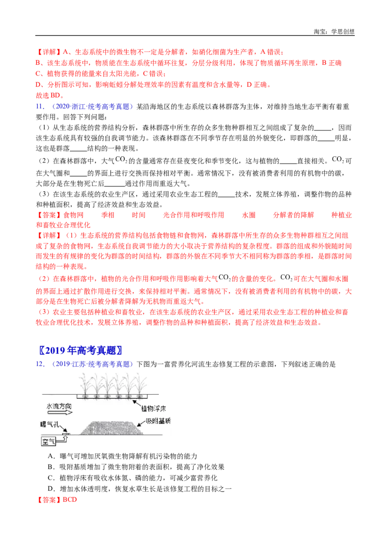 专题22生态系统和环境保护-好题汇编十年（2015-2024）高考生物真题分类汇编（全国通用）（解析版）_生物真题汇总_十年（2014-2024）高考生物真题分项汇编（全国通用）