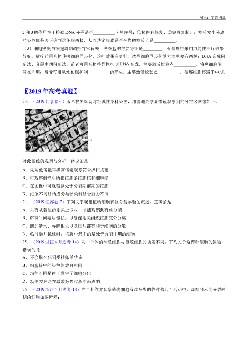 专题08有丝分裂和减数分裂-好题汇编十年（2015-2024）高考生物真题分类汇编（全国通用）（原卷版）_生物真题汇总_十年（2014-2024）高考生物真题分项汇编（全国通用）