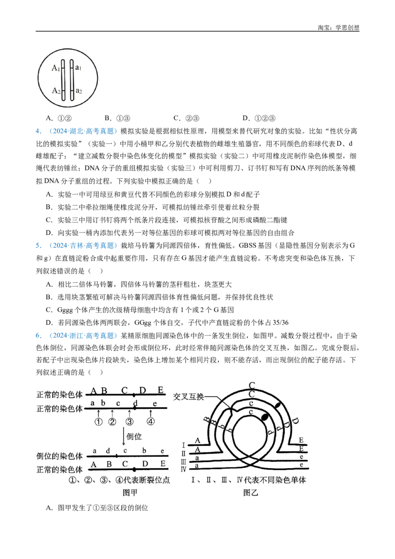 专题08有丝分裂和减数分裂-好题汇编十年（2015-2024）高考生物真题分类汇编（全国通用）（原卷版）_生物真题汇总_十年（2014-2024）高考生物真题分项汇编（全国通用）