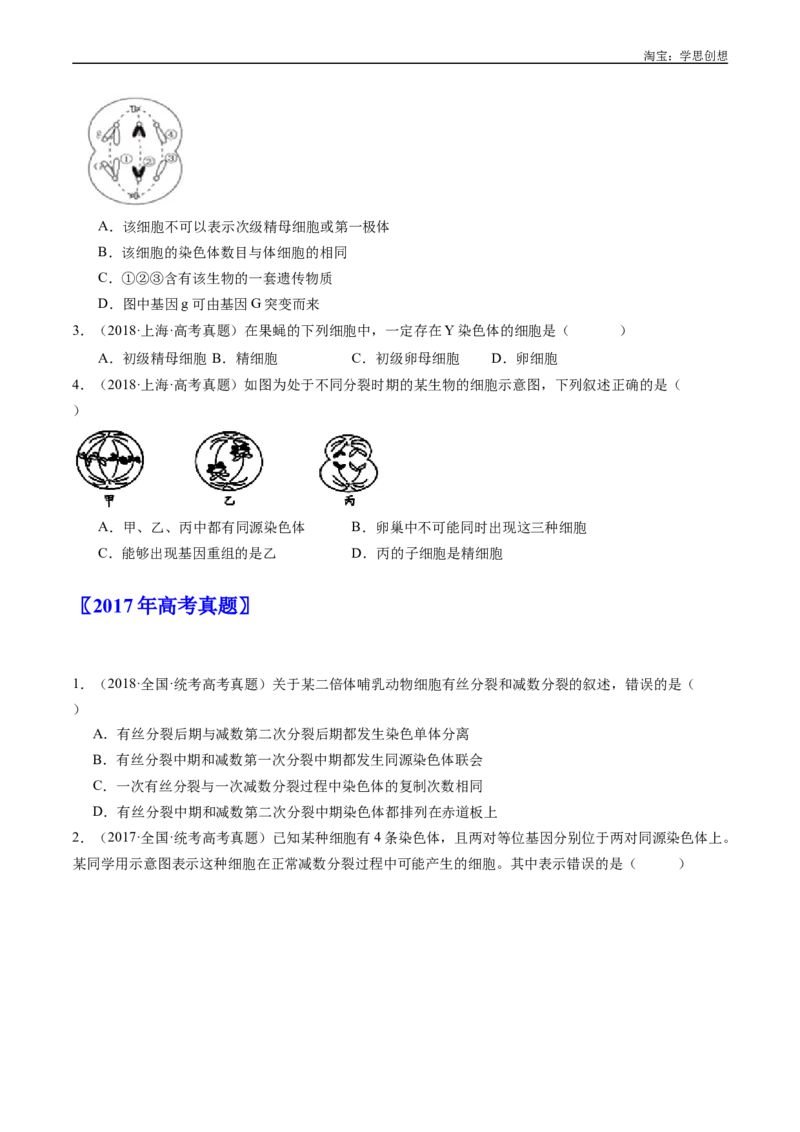 专题08有丝分裂和减数分裂-好题汇编十年（2015-2024）高考生物真题分类汇编（全国通用）（原卷版）_生物真题汇总_十年（2014-2024）高考生物真题分项汇编（全国通用）