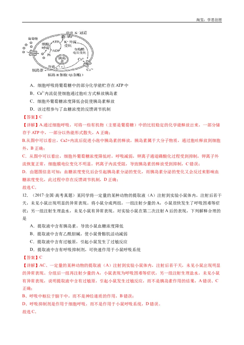 专题20动物生命活动的调节-好题汇编十年（2015-2024）高考生物真题分类汇编（全国通用）（解析版）_生物真题汇总_十年（2014-2024）高考生物真题分项汇编（全国通用）