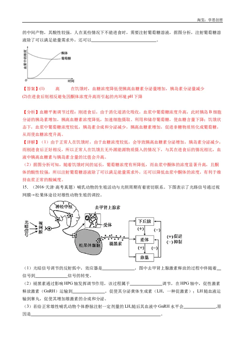 专题20动物生命活动的调节-好题汇编十年（2015-2024）高考生物真题分类汇编（全国通用）（解析版）_生物真题汇总_十年（2014-2024）高考生物真题分项汇编（全国通用）