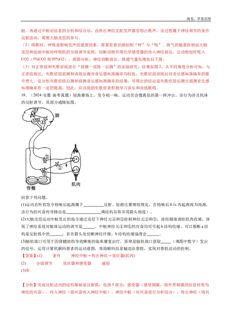 专题20动物生命活动的调节-好题汇编十年（2015-2024）高考生物真题分类汇编（全国通用）（解析版）_生物真题汇总_十年（2014-2024）高考生物真题分项汇编（全国通用）