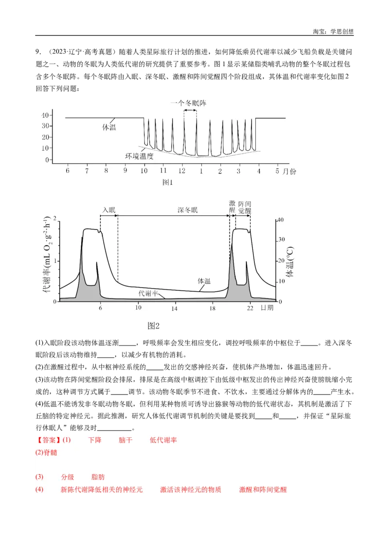 专题20动物生命活动的调节-好题汇编十年（2015-2024）高考生物真题分类汇编（全国通用）（解析版）_生物真题汇总_十年（2014-2024）高考生物真题分项汇编（全国通用）