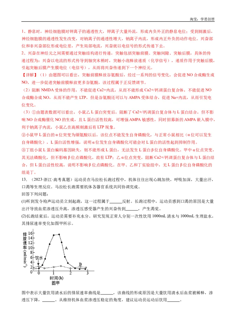 专题20动物生命活动的调节-好题汇编十年（2015-2024）高考生物真题分类汇编（全国通用）（解析版）_生物真题汇总_十年（2014-2024）高考生物真题分项汇编（全国通用）