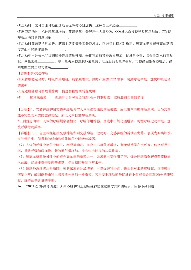 专题20动物生命活动的调节-好题汇编十年（2015-2024）高考生物真题分类汇编（全国通用）（解析版）_生物真题汇总_十年（2014-2024）高考生物真题分项汇编（全国通用）