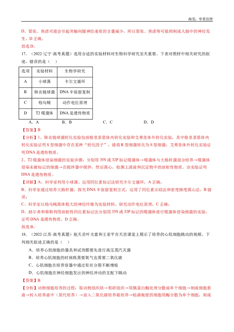 专题20动物生命活动的调节-好题汇编十年（2015-2024）高考生物真题分类汇编（全国通用）（解析版）_生物真题汇总_十年（2014-2024）高考生物真题分项汇编（全国通用）