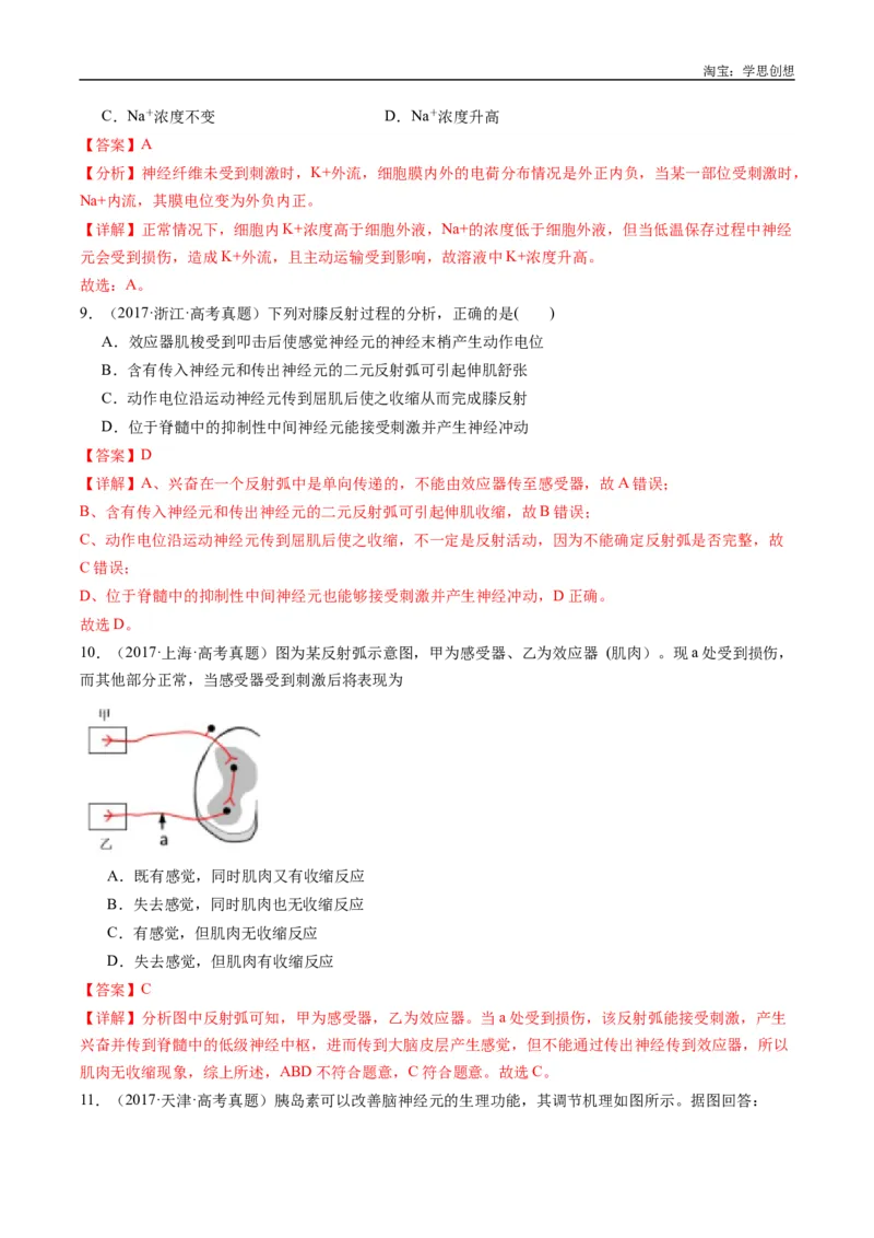 专题20动物生命活动的调节-好题汇编十年（2015-2024）高考生物真题分类汇编（全国通用）（解析版）_生物真题汇总_十年（2014-2024）高考生物真题分项汇编（全国通用）