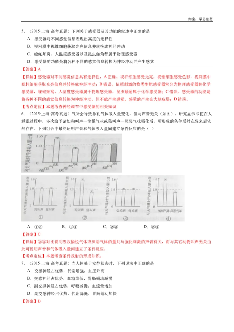 专题20动物生命活动的调节-好题汇编十年（2015-2024）高考生物真题分类汇编（全国通用）（解析版）_生物真题汇总_十年（2014-2024）高考生物真题分项汇编（全国通用）