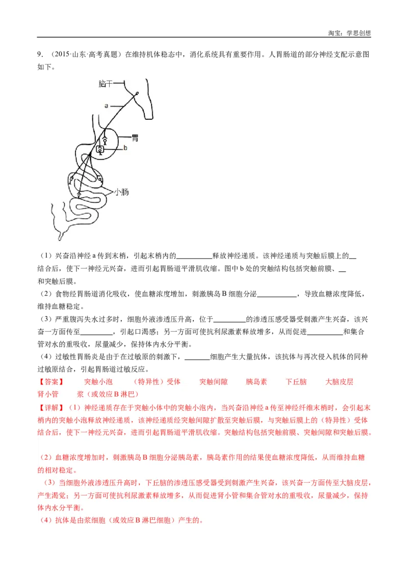 专题20动物生命活动的调节-好题汇编十年（2015-2024）高考生物真题分类汇编（全国通用）（解析版）_生物真题汇总_十年（2014-2024）高考生物真题分项汇编（全国通用）