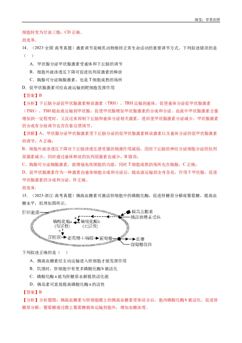 专题20动物生命活动的调节-好题汇编十年（2015-2024）高考生物真题分类汇编（全国通用）（解析版）_生物真题汇总_十年（2014-2024）高考生物真题分项汇编（全国通用）