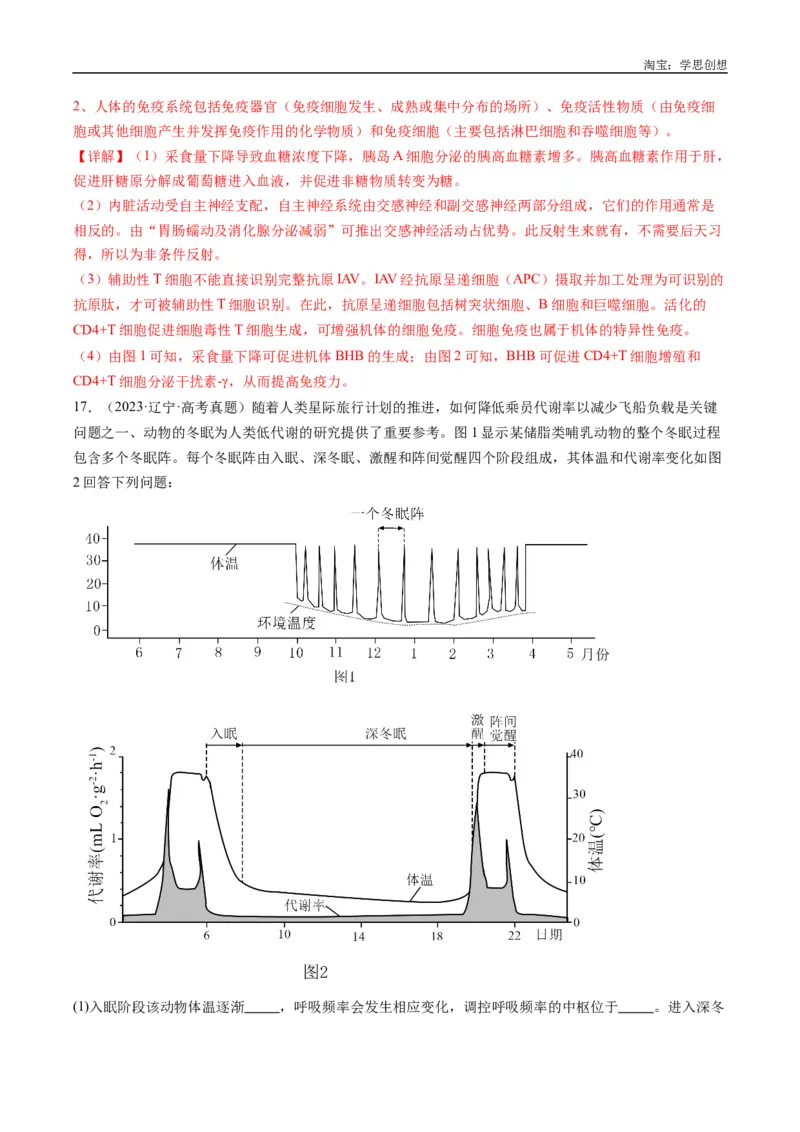 专题20动物生命活动的调节-好题汇编十年（2015-2024）高考生物真题分类汇编（全国通用）（解析版）_生物真题汇总_十年（2014-2024）高考生物真题分项汇编（全国通用）
