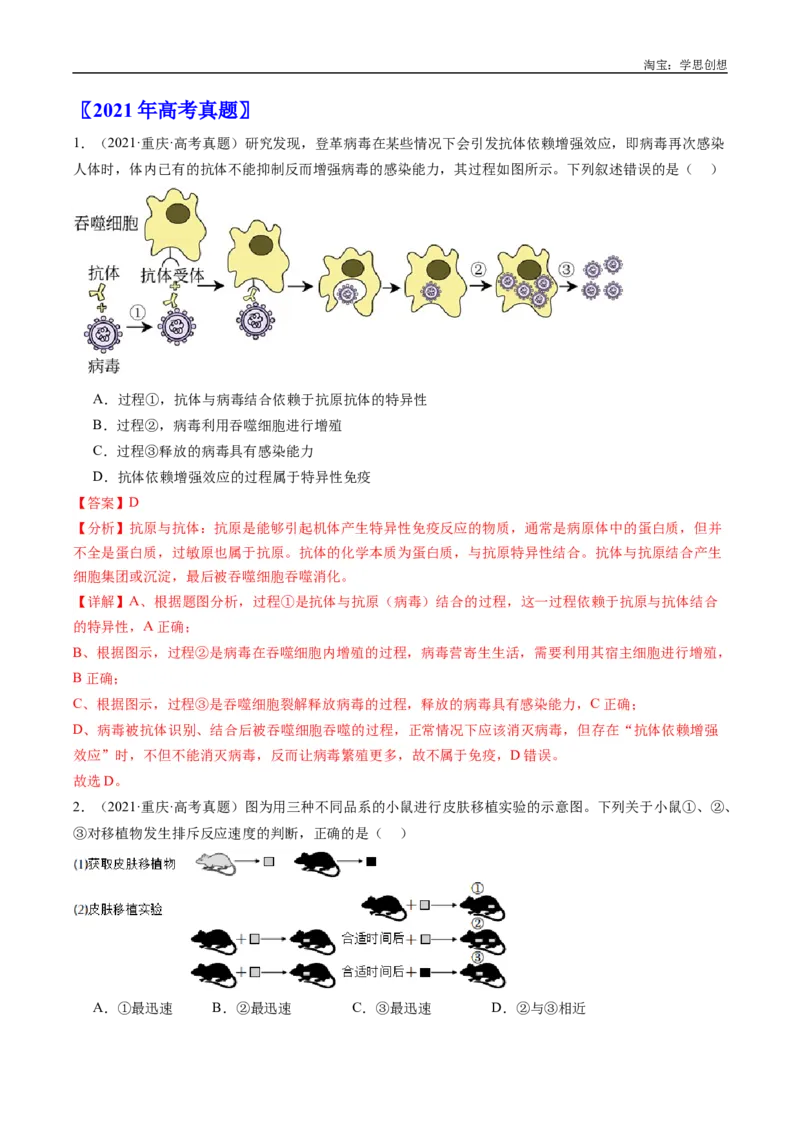 专题20动物生命活动的调节-好题汇编十年（2015-2024）高考生物真题分类汇编（全国通用）（解析版）_生物真题汇总_十年（2014-2024）高考生物真题分项汇编（全国通用）