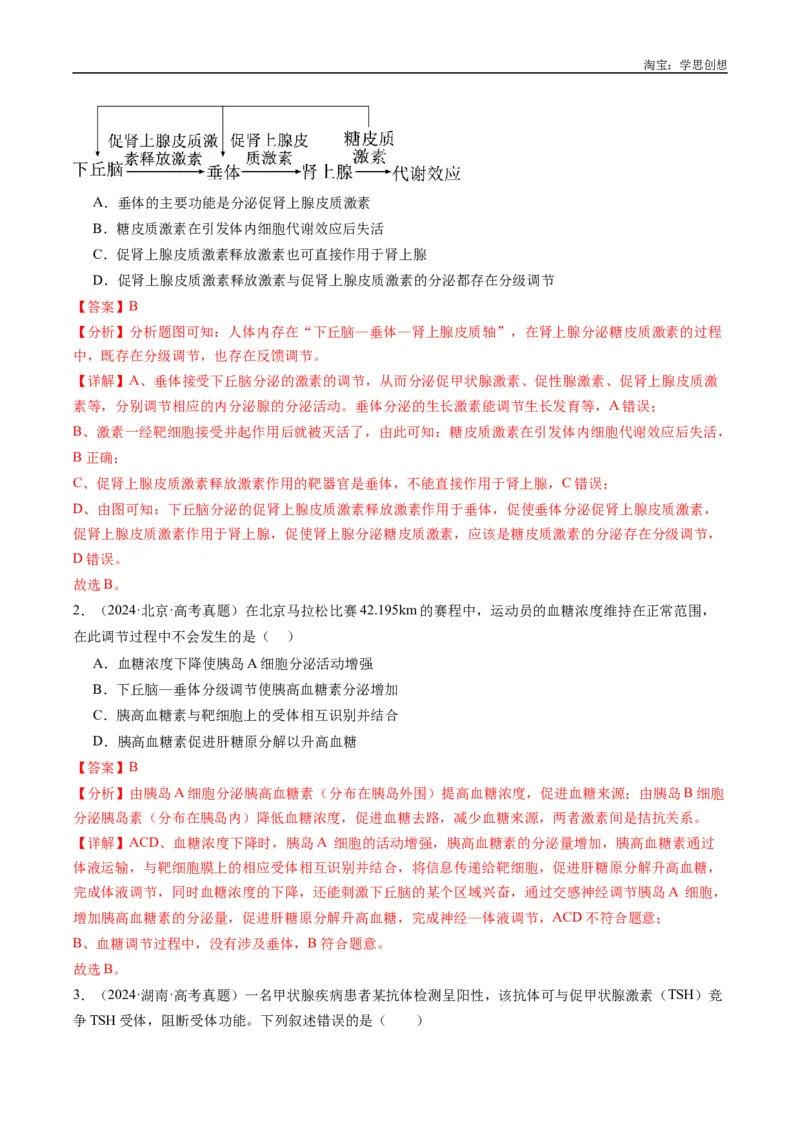 专题20动物生命活动的调节-好题汇编十年（2015-2024）高考生物真题分类汇编（全国通用）（解析版）_生物真题汇总_十年（2014-2024）高考生物真题分项汇编（全国通用）