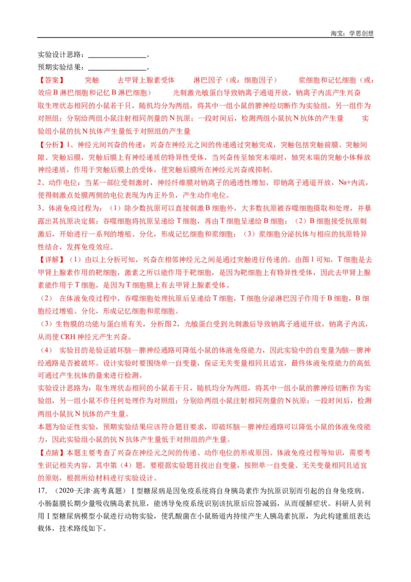 专题20动物生命活动的调节-好题汇编十年（2015-2024）高考生物真题分类汇编（全国通用）（解析版）_生物真题汇总_十年（2014-2024）高考生物真题分项汇编（全国通用）