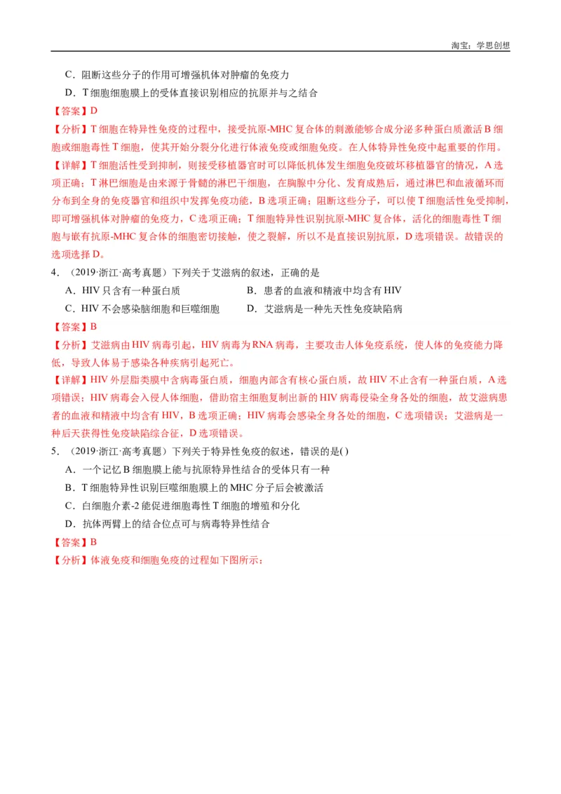 专题20动物生命活动的调节-好题汇编十年（2015-2024）高考生物真题分类汇编（全国通用）（解析版）_生物真题汇总_十年（2014-2024）高考生物真题分项汇编（全国通用）