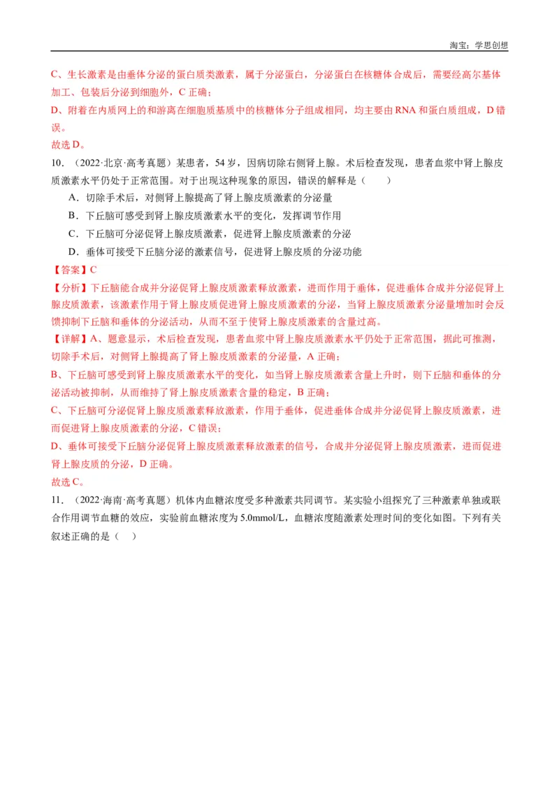 专题20动物生命活动的调节-好题汇编十年（2015-2024）高考生物真题分类汇编（全国通用）（解析版）_生物真题汇总_十年（2014-2024）高考生物真题分项汇编（全国通用）