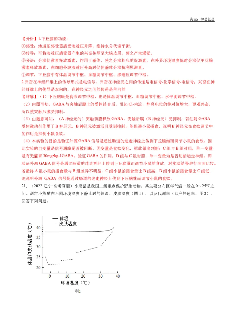 专题20动物生命活动的调节-好题汇编十年（2015-2024）高考生物真题分类汇编（全国通用）（解析版）_生物真题汇总_十年（2014-2024）高考生物真题分项汇编（全国通用）