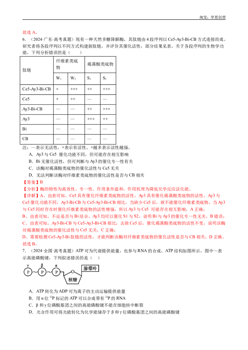 专题04酶和ATP-好题汇编十年（2015-2024）高考生物真题分类汇编（全国通用）（解析版）_生物真题汇总_十年（2014-2024）高考生物真题分项汇编（全国通用）